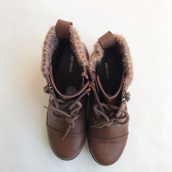 Joe Fresh NWT brown faux leather/zipper lace up boots size 3 youth - Picture 4 of 8
